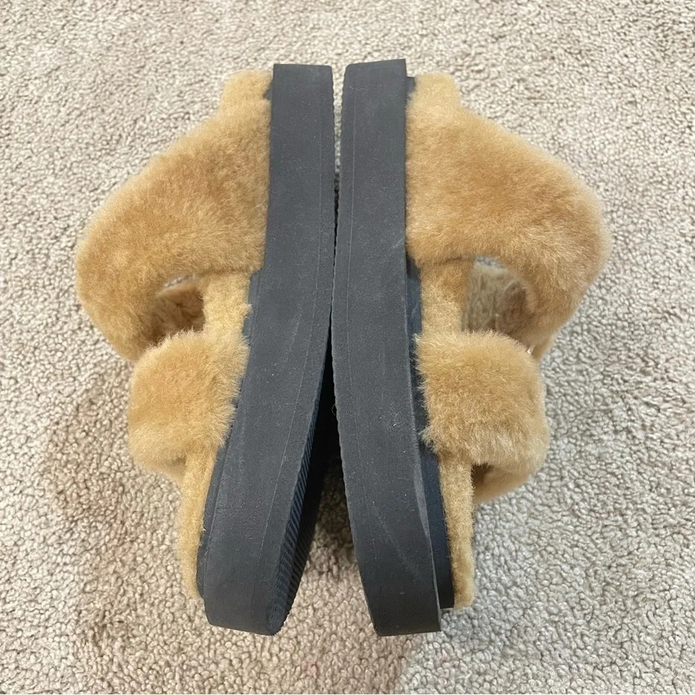 Giuseppe Zanotti Shearling Slides Faux Fur Camel Platform Sandals with buckles - Picture 5 of 12